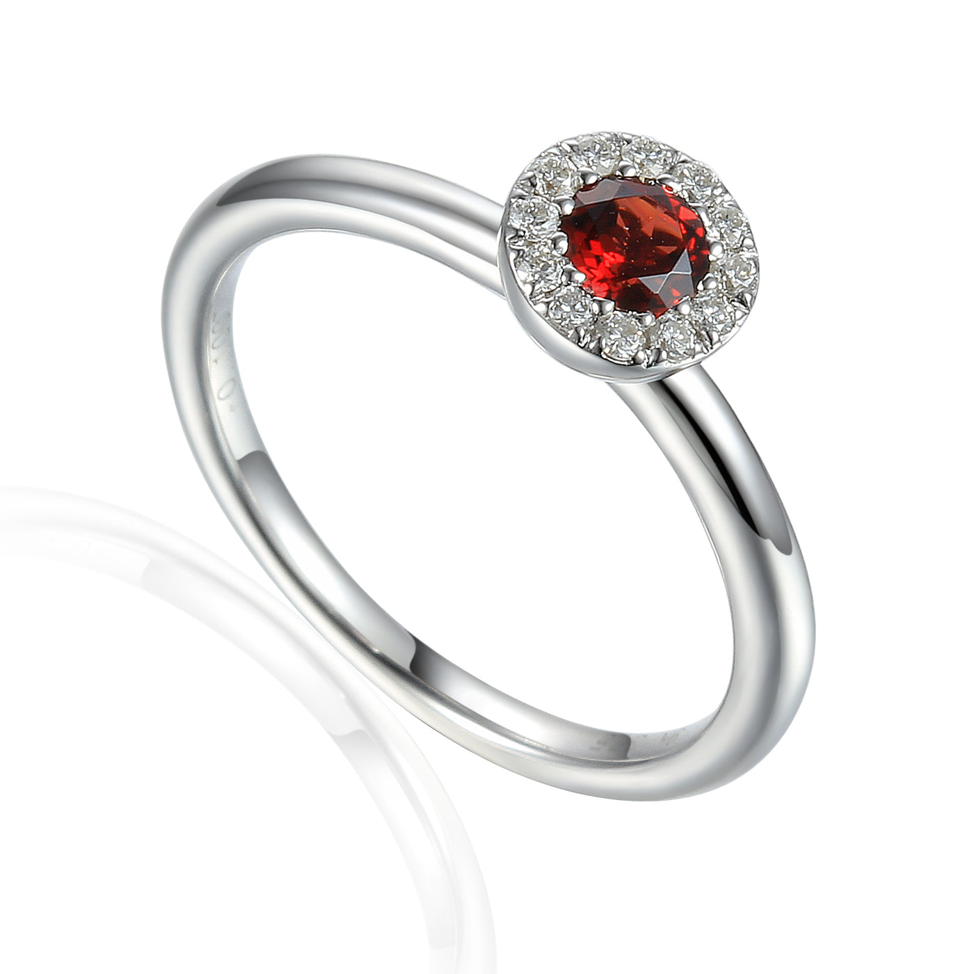 9ct White Gold Red Garnet and Diamond Cluster Birthstone Ring