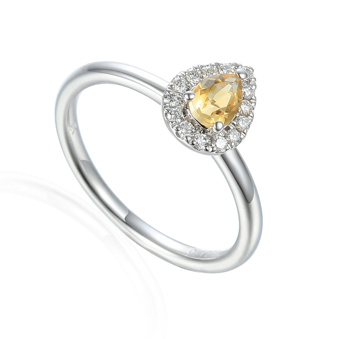 9ct White Gold Pear Shape Citrine and Diamond Cluster Birthstone Ring