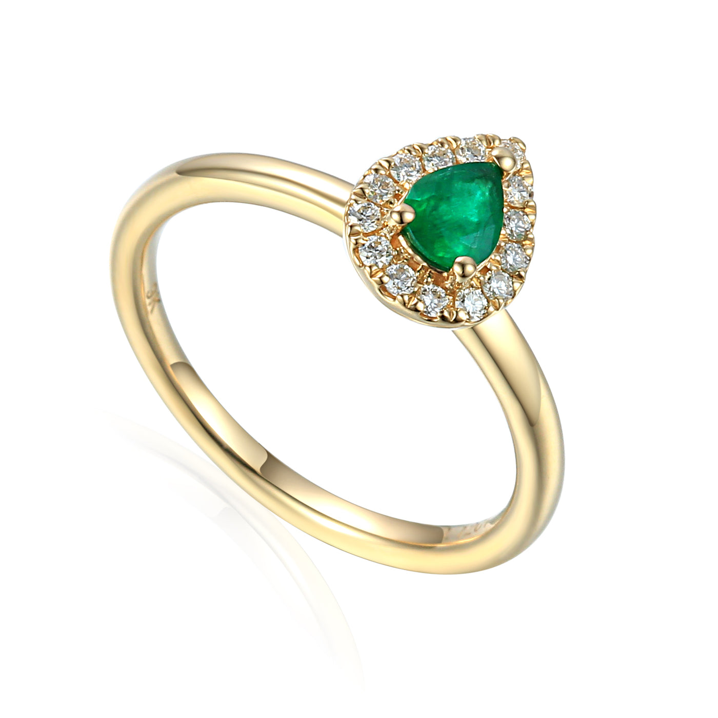 9ct Yellow Gold Pear Shape Emerald and Diamond Cluster Birthstone Ring