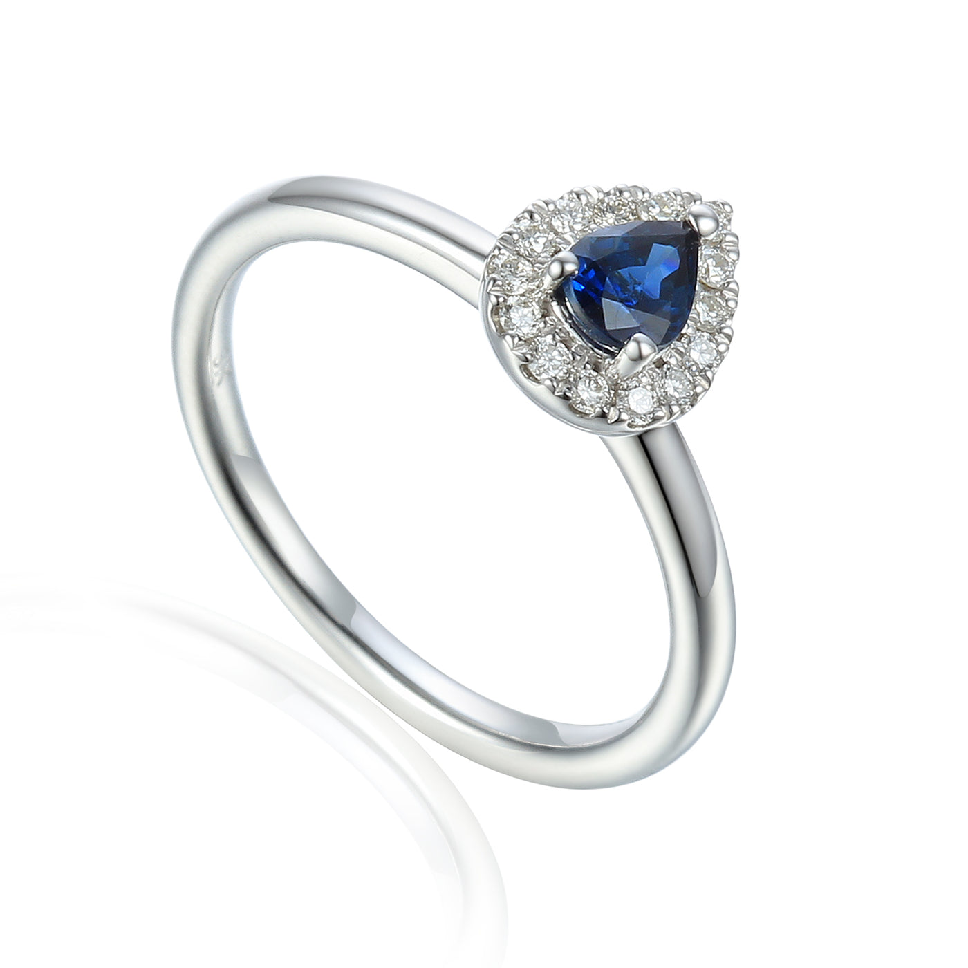 9ct White Gold Pear Shape Sapphire Ring and Diamond Cluster Birthstone Ring