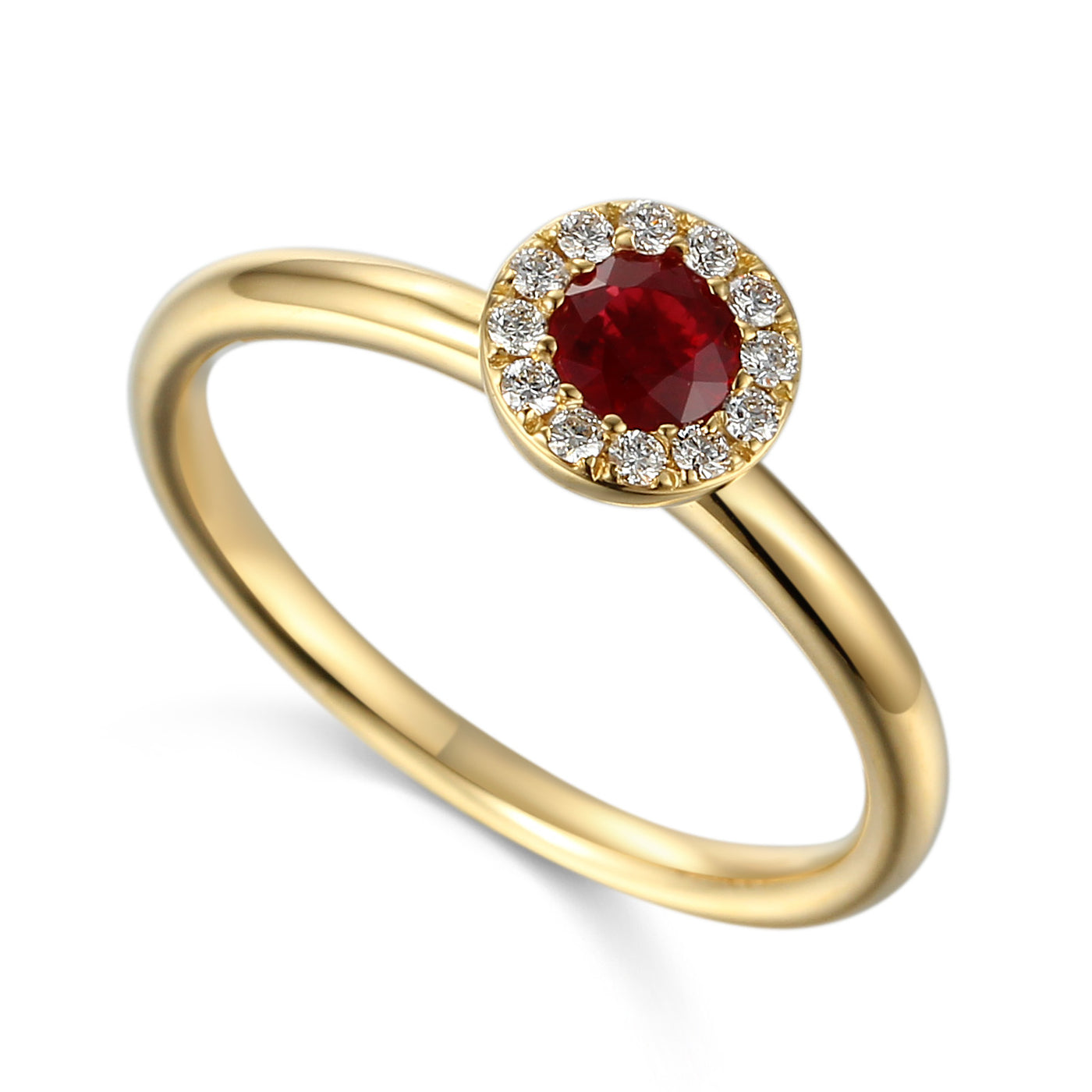 9ct Yellow Gold Ruby and Diamond Cluster Birthstone Ring