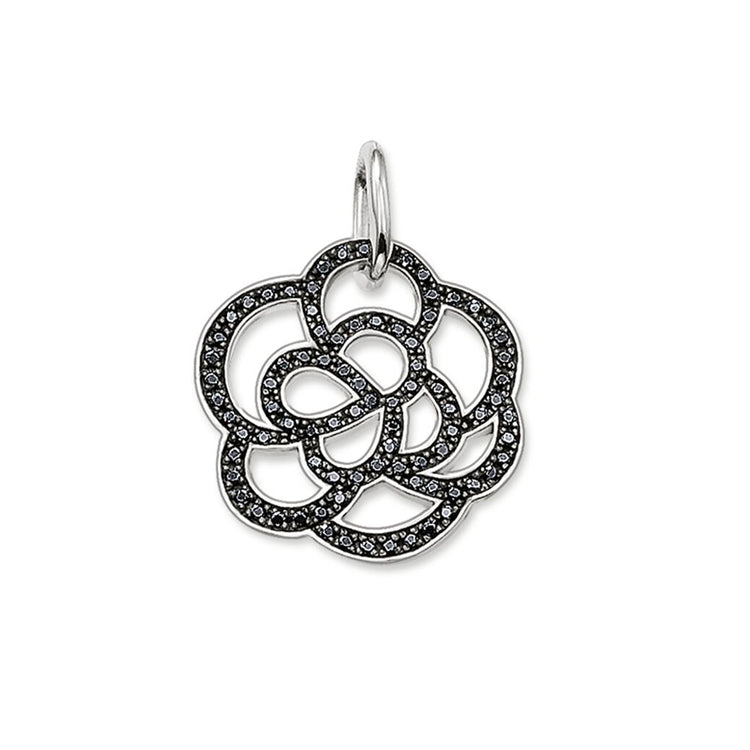 Thomas Sabo Silver and Black Cubic Zirconia Small Flower Sterling Silver Pendant PE520-051-11