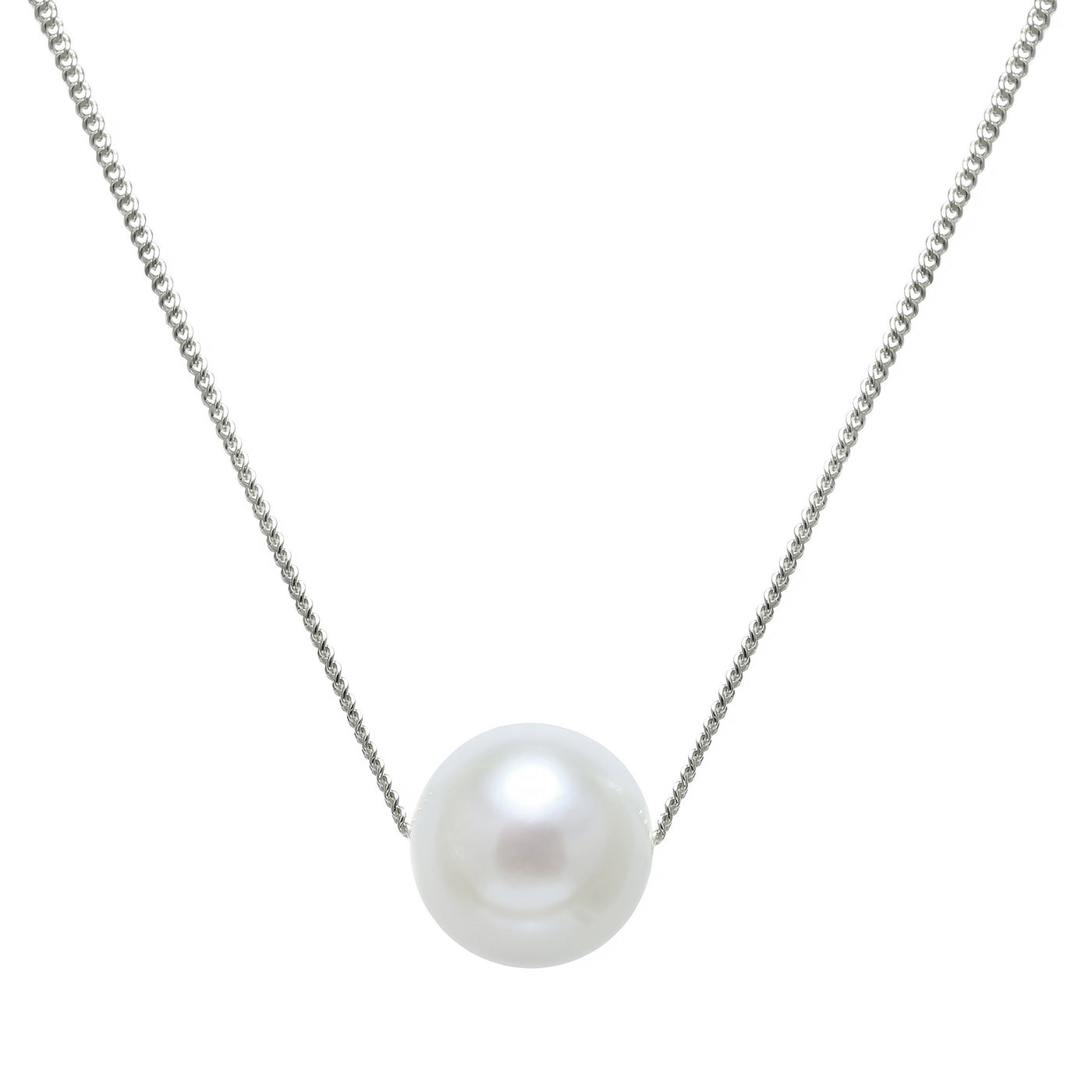 9.5mm White Cultured Pearl Sterling Silver Necklace