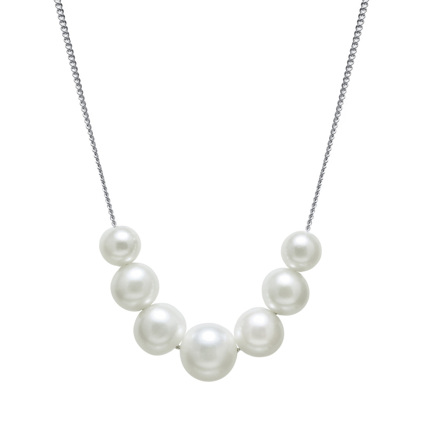 Graduated White Cultured Pearl Sterling Silver Necklace