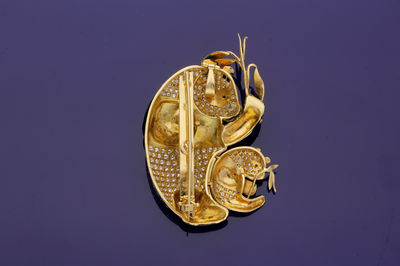 Preowned 18ct Yellow Gold Enamel and 2.50ct Diamond Panda Brooch/Pendant