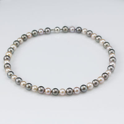 8-10mm Grey Tahitian Pearls and Pink Freshwater Pearl Necklace 18”