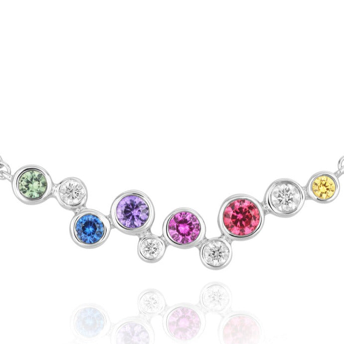 18ct White Gold Rainbow Sapphire & Diamond Bubble Necklace