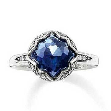 Thomas Sabo Synthetic Corundum Blue Purity of the Lotus Sterling Silver Ring TR2028-640-1
