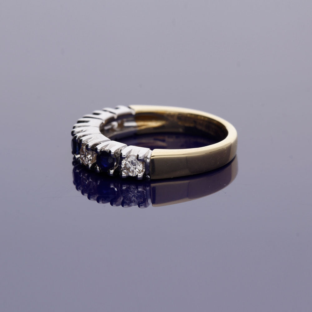 18ct Yellow Gold Sapphire and Diamond Half Eternity Ring