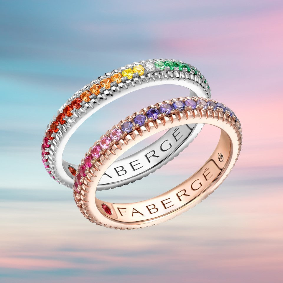 Fabergé Colours of Love Rose Gold Rainbow Multicoloured Gemstone Fluted Eternity Ring