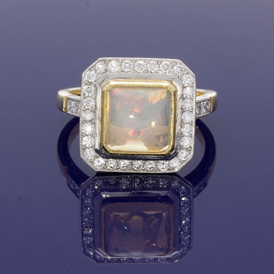 18ct Yellow Gold Water Opal and Diamond Dress Ring
