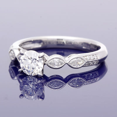 Platinum Bridal Set – Round and Marquise Diamond Engagement and Wedding Ring Set