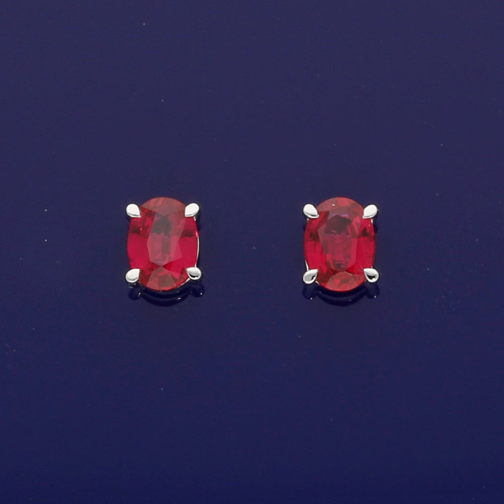 18ct White Gold Oval Ruby Stud Earrings - 5mm