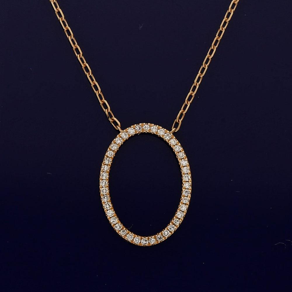 18ct Rose Gold Oval Outline Diamond Pendant Necklace - GoldArts