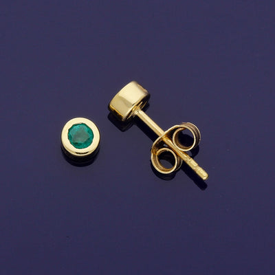 18ct Yellow Gold Emerald 4.5mm Rub-over Stud Earrings
