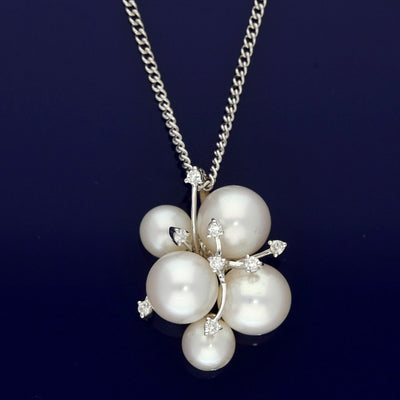 Freshwater Pearl & Diamond 18ct White Gold Cluster Pendant