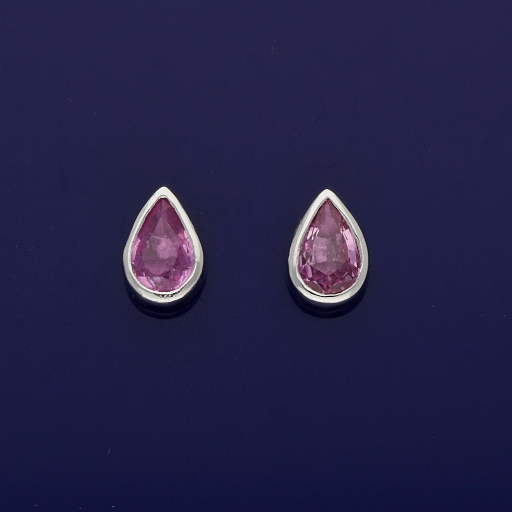 18ct White Gold Pear Shape Pink Sapphire Stud Earrings