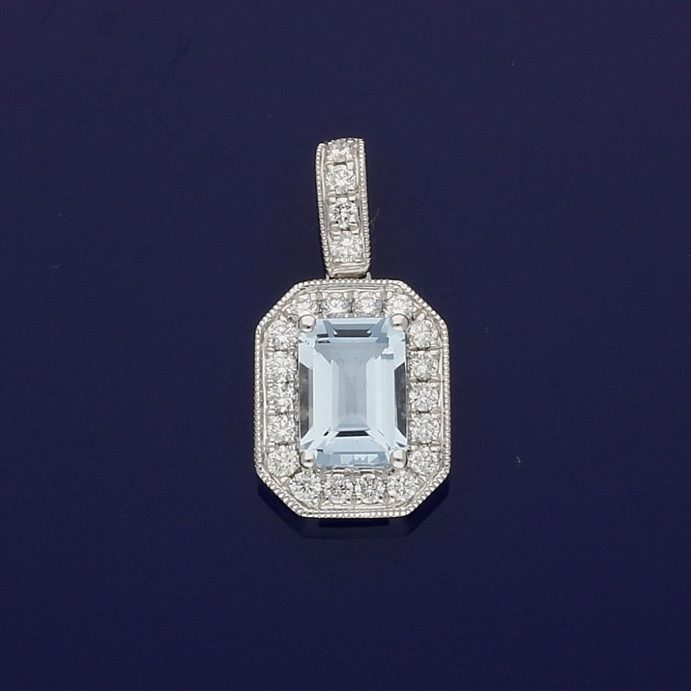 18ct White Gold Aquamarine and Diamond Pendant