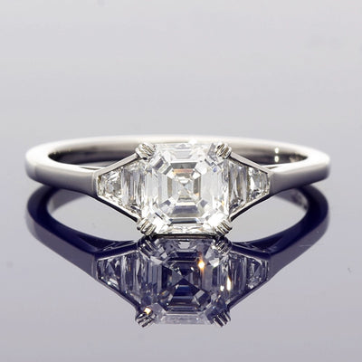 Platinum 0.94ct Asscher Cut & Trapeze Cut Diamond Trilogy Style Ring