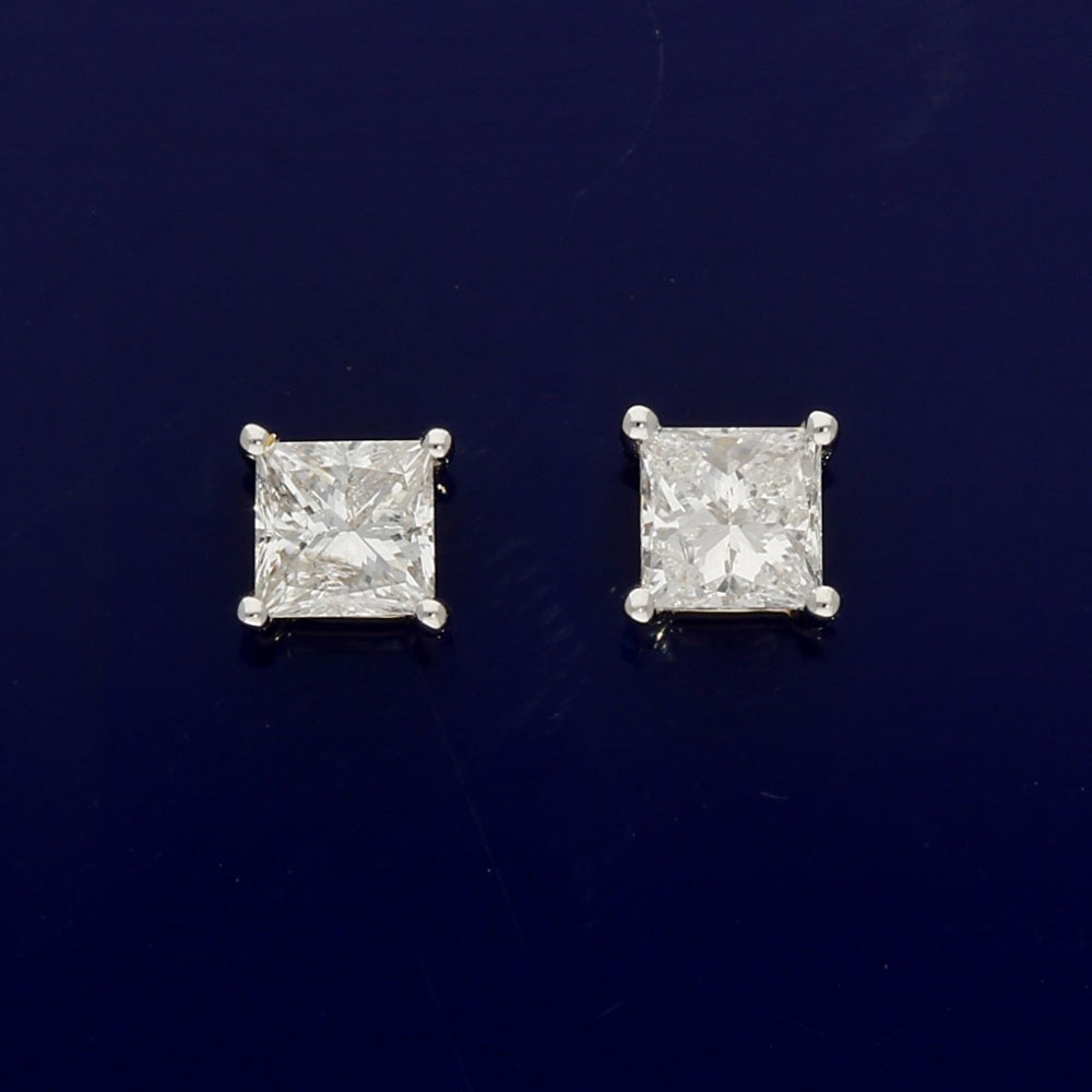 18ct Yellow Gold Princess Cut Diamond Stud Earrings 0.50ct