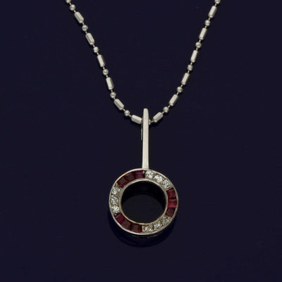 18ct White Gold Ruby and Diamond Circle of Life Necklace - GoldArts