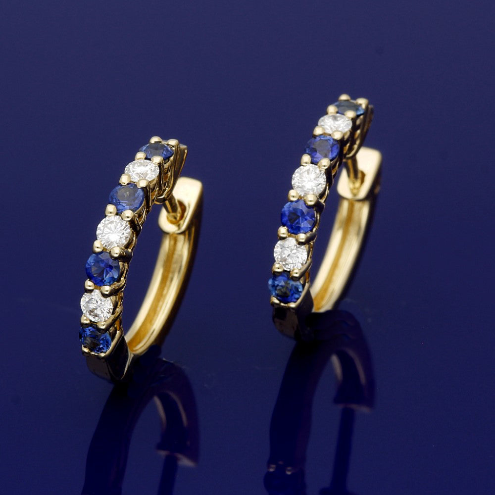 18ct Yellow Gold Sapphire & Diamond Hoop Earrings