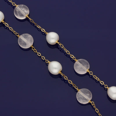 18ct Yellow Gold Freshwater Pearl & Rose Quartz Necklace