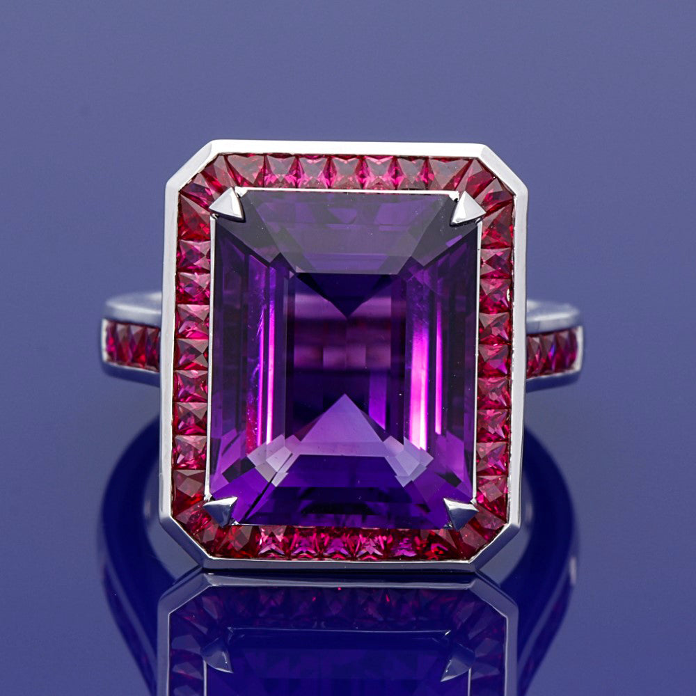 Ungar 18ct White Gold Ruby & Amethyst Cocktail Ring