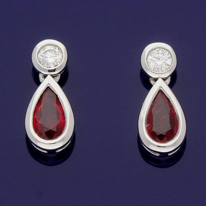 WHITE GOLD FINISH Created Diamond Red Ruby Pear Cut Tear Drop Classic Dangle Earrings Including Gift Box | Perfect outlet Gift For Women, Wife