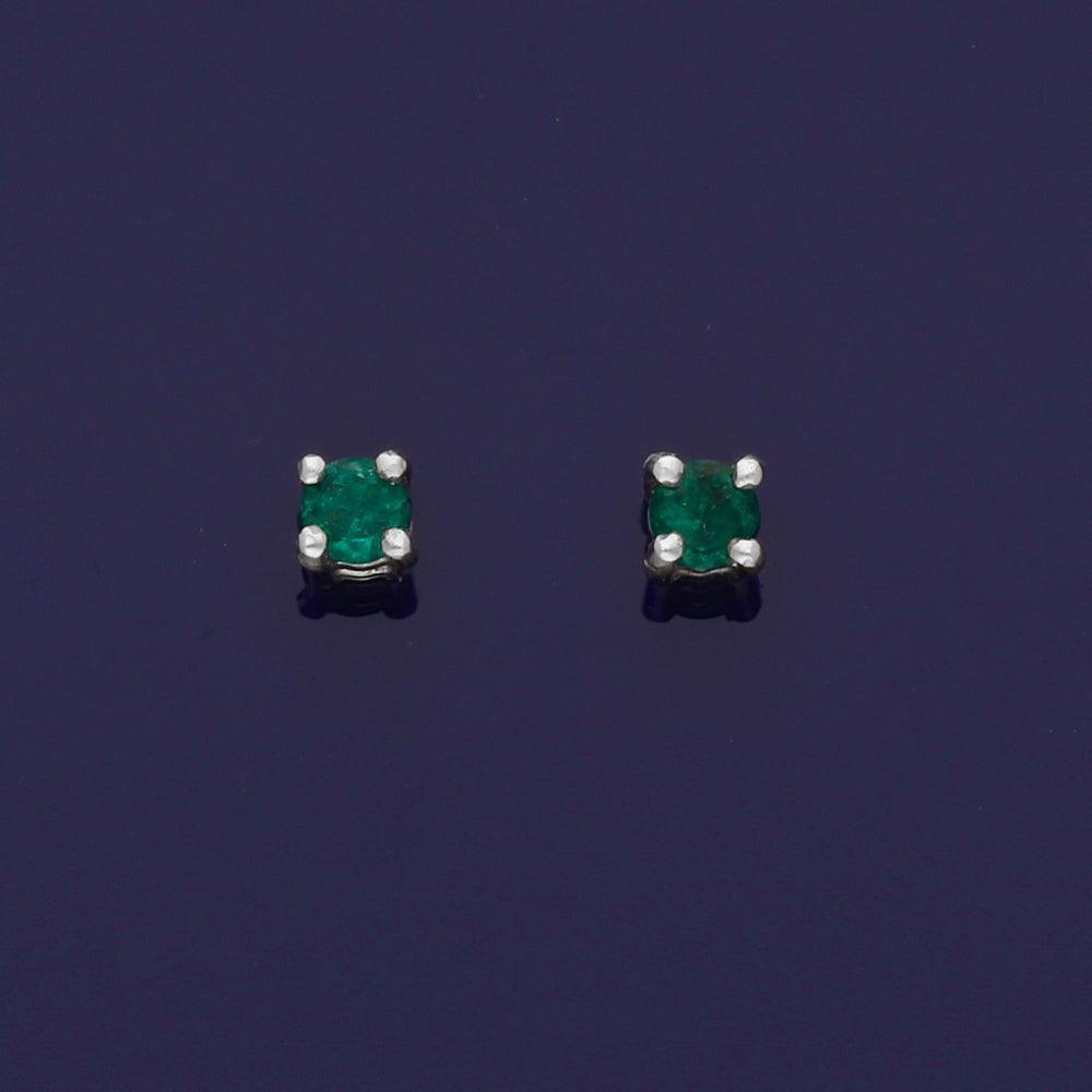 18ct White Gold Emerald 2.5mm Stud Earrings - GoldArts