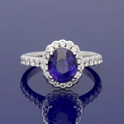 Platinum Colour Change Sapphire & Diamond Oval Cluster Ring