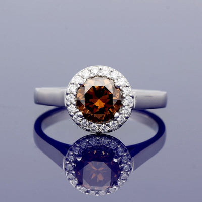 18ct White Gold Diamond Halo Ring with 1.21ct Certificated Chocolate Diamond - GoldArts