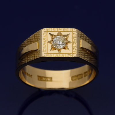Vintage 18ct Yellow Gold Signet Ring With Old Cut Diamond