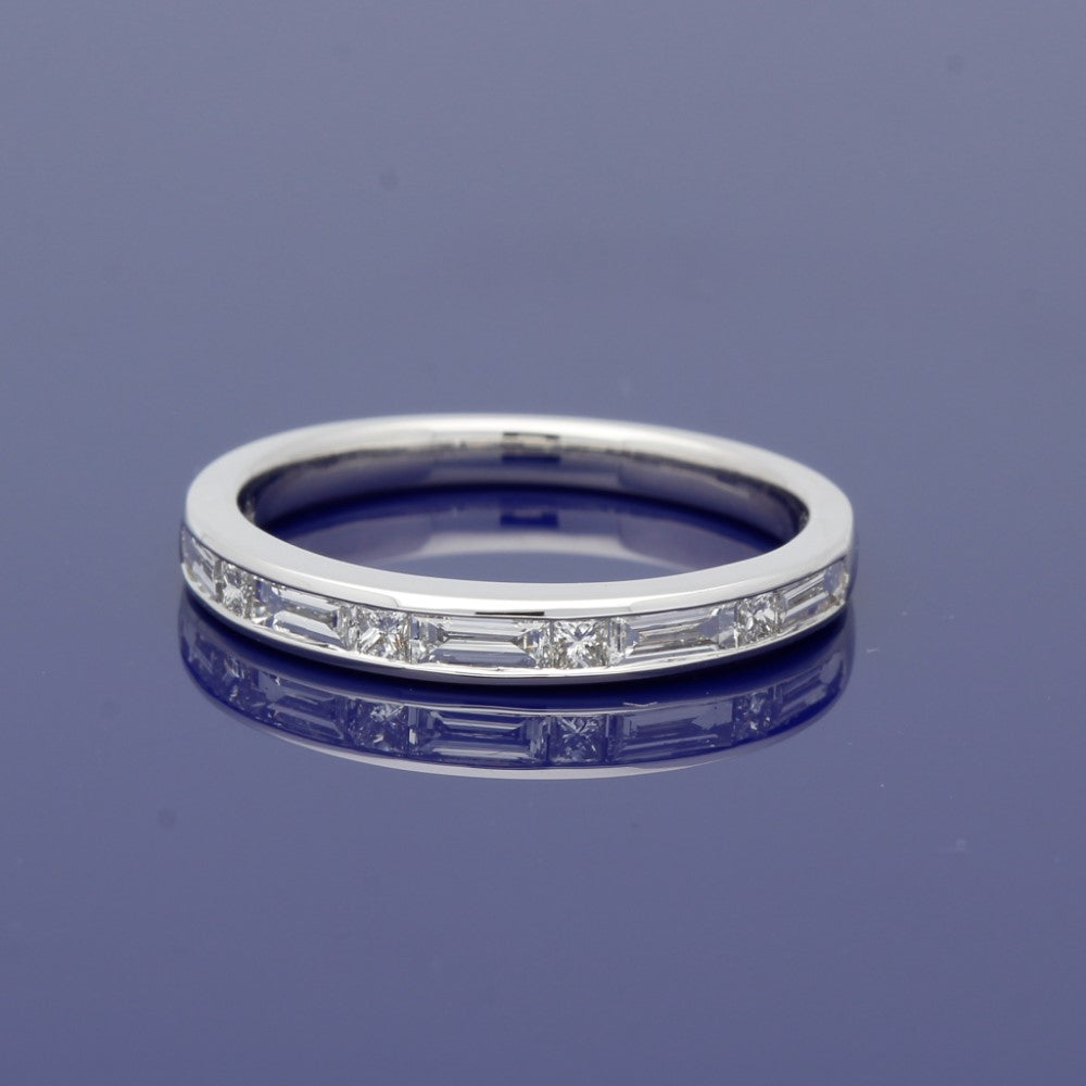 18ct White Gold Princess and Baguette Cut Diamond Half Eternity Ring