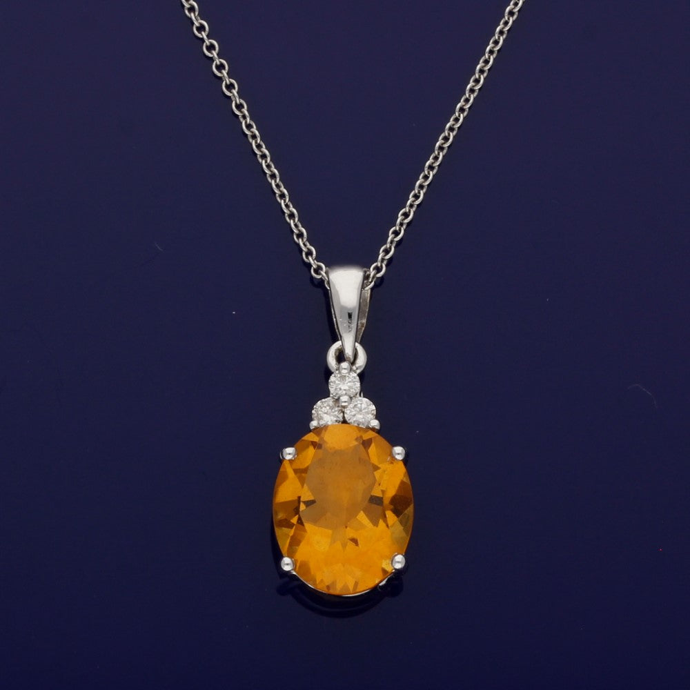 18ct White Gold Citrine and Diamond Necklace