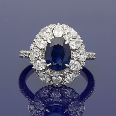Platinum Sapphire and Fancy Cut Diamond Cluster Ring