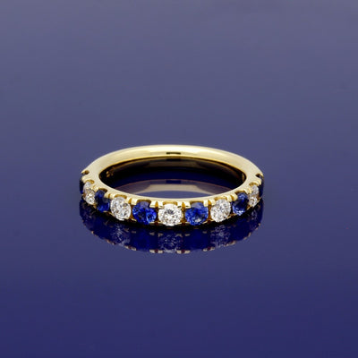 18ct Yellow Gold Sapphire & Diamond 3mm Half Eternity Ring