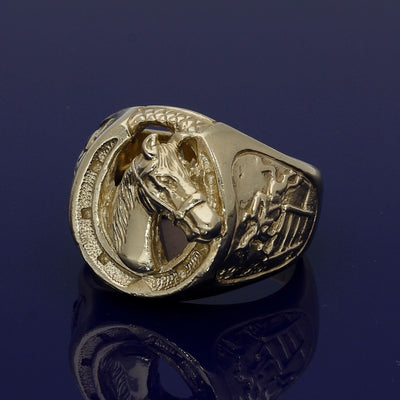 9ct Gold Solid Large Horse / Horseshoe Ring