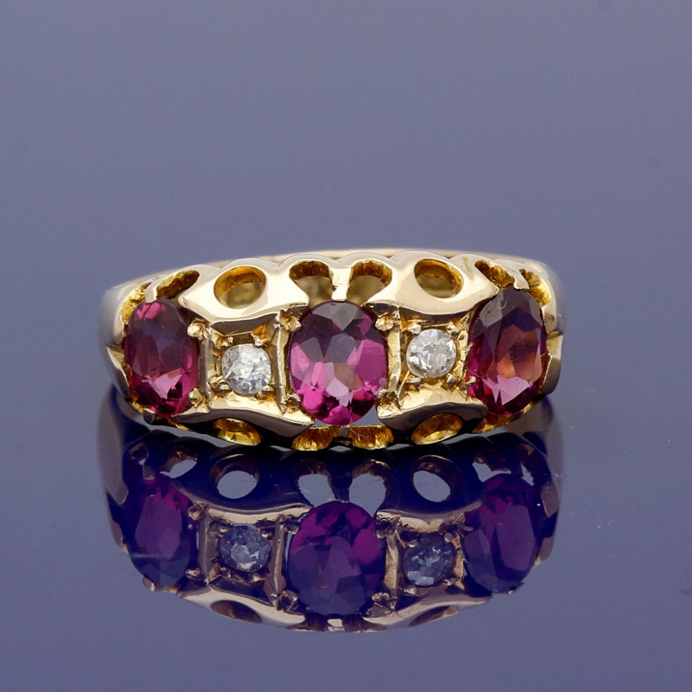 Vintage 18ct Yellow Gold Tourmaline and Old Cut Diamond Ring