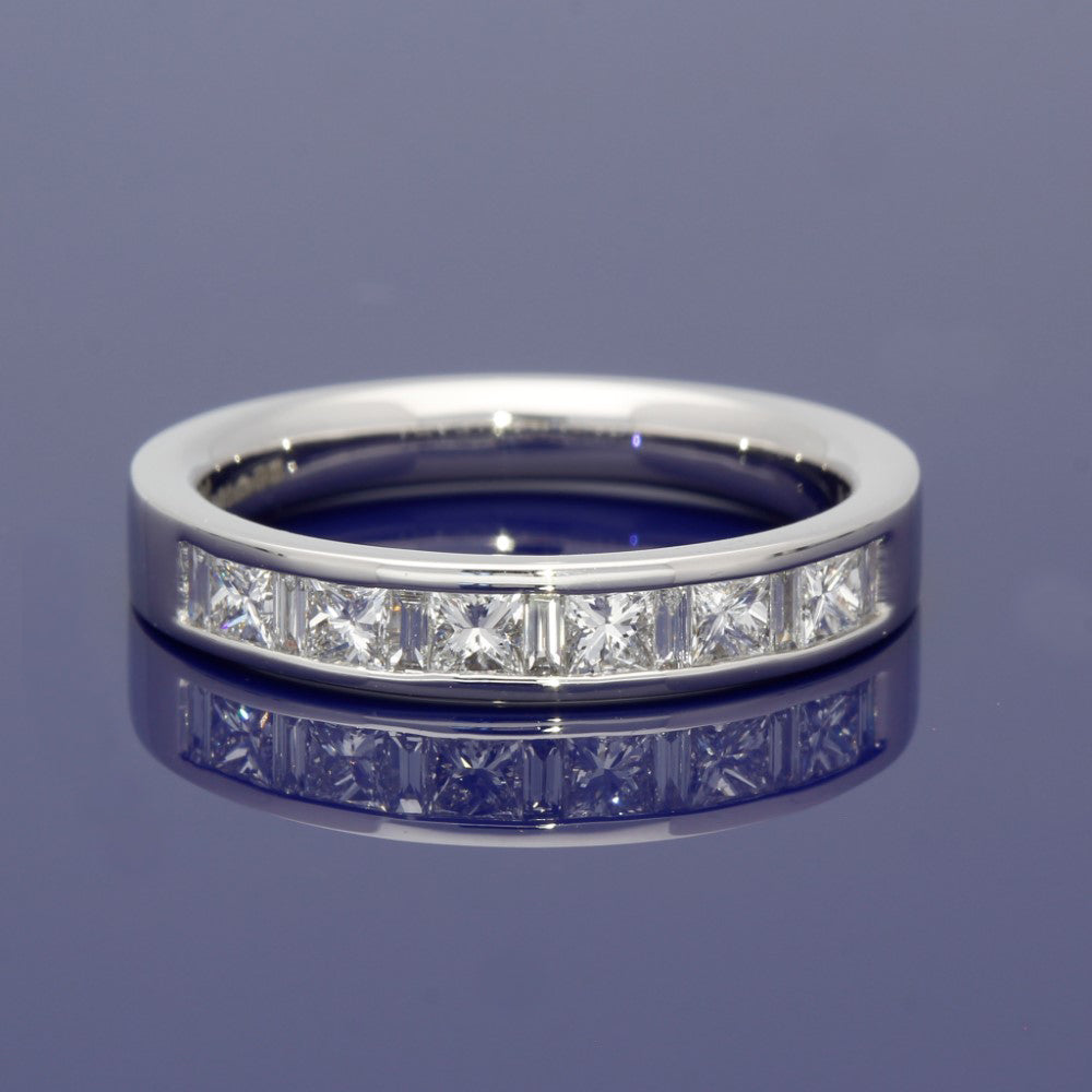 Platinum Princess & Baguette Cut Diamond Half Eternity Ring
