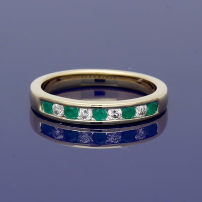 18ct Yellow Gold Emerald & Diamond Half Eternity Ring