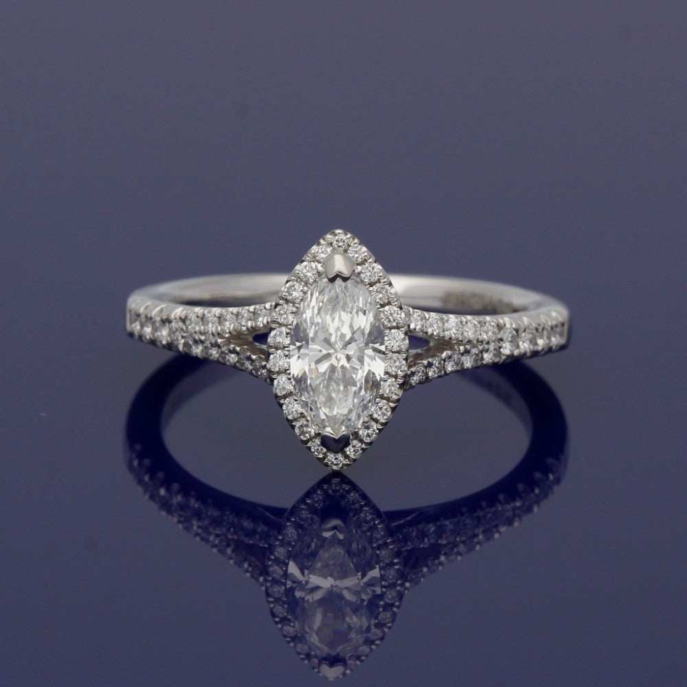 Platinum Certificated Marquise Cut Diamond Halo Ring with Diamond Set ...