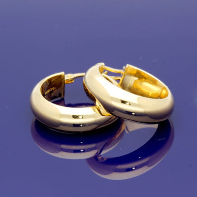 18ct Yellow Gold 15mm Plain 5mm Wide D-Shape Hoop Earrings