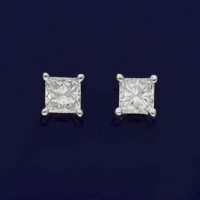 18ct White Gold Princess Cut Diamond Stud Earrings 0.35ct