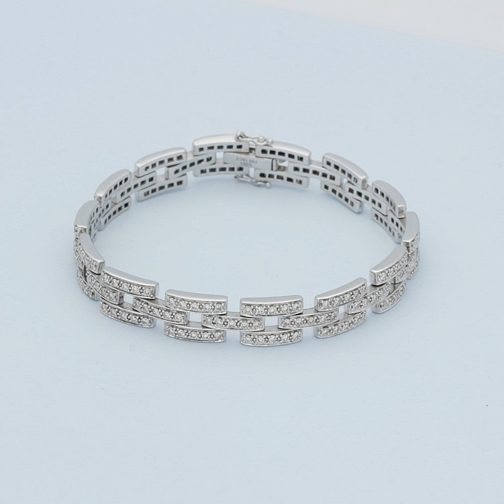 Pre-owned 18ct White Gold Brick Link 2.61ct Pave Diamond Bracelet