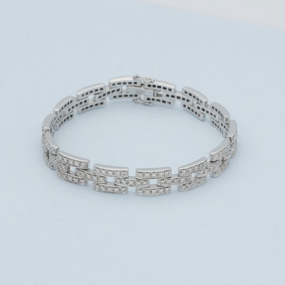 Pre-owned 18ct White Gold Brick Link 2.61ct Pave Diamond Bracelet