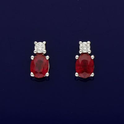 18ct White Gold Ruby and Diamond Stud Earrings