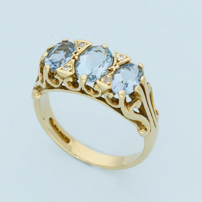 18ct Yellow Gold Blue Topaz and Diamond Ring