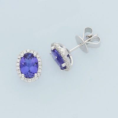 18ct White Gold Tanzanite and Diamond Stud Earrings