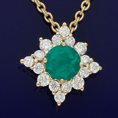 18ct Yellow Gold Emerald and Diamond Necklace
